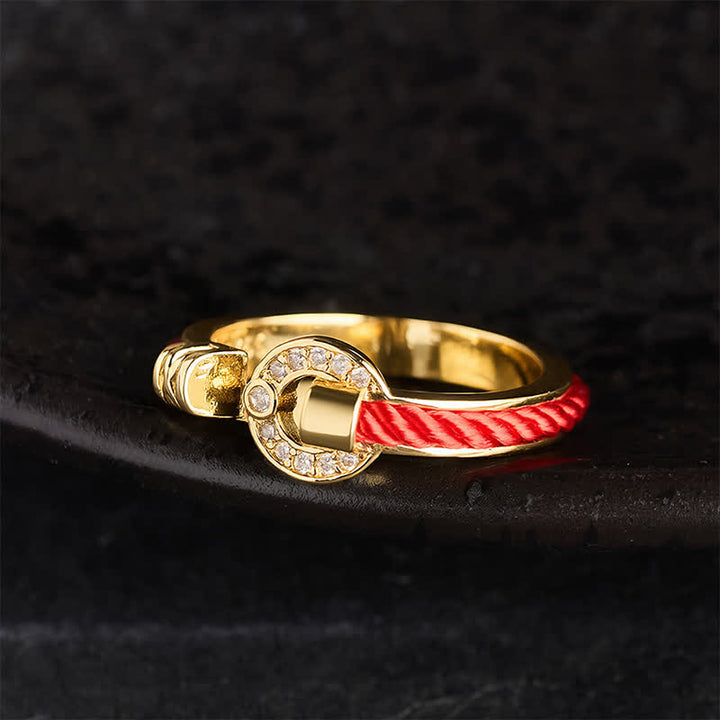 Buddha Stones Red String Protection Round Accent Open Ring - image 2