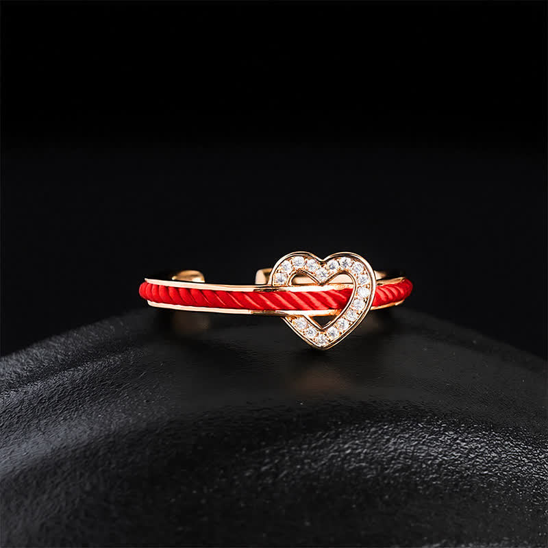 Buddha Stones Copper Red String Heart Luck Open Ring - image 10