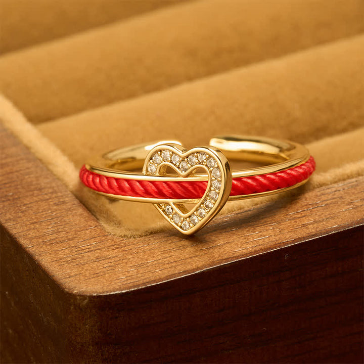 Buddha Stones Copper Red String Heart Luck Open Ring - Gold Ring (US8) - image 0