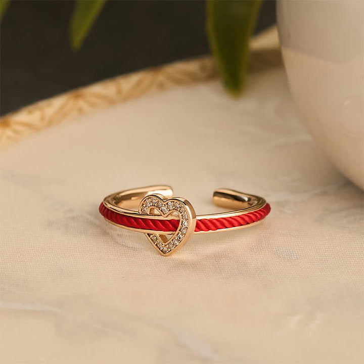 Buddha Stones Copper Red String Heart Luck Open Ring - image 11