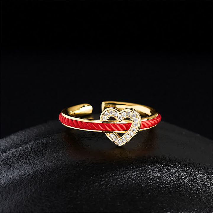 Buddha Stones Copper Red String Heart Luck Open Ring - image 2