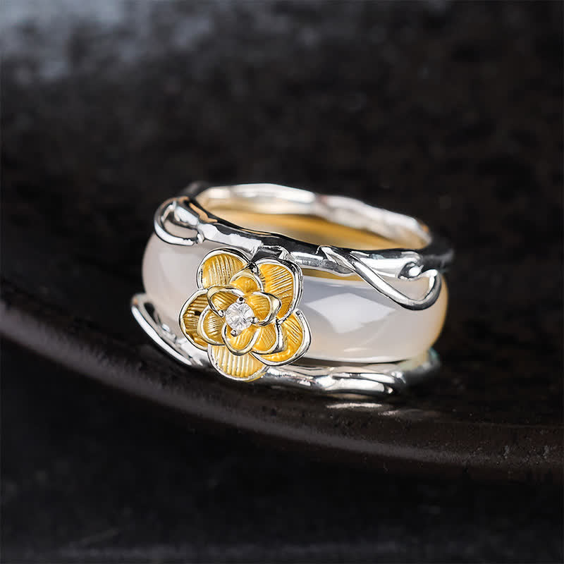 Buddha Stones Honey Yellow Chalcedony Osmanthus Dual-Wear Positivity Ring - image 1