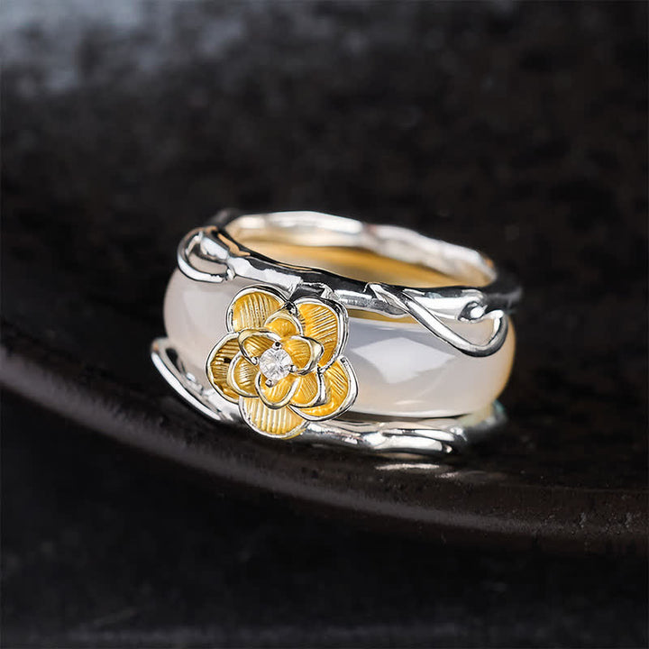 Buddha Stones Honey Yellow Chalcedony Osmanthus Dual-Wear Positivity Ring - image 1