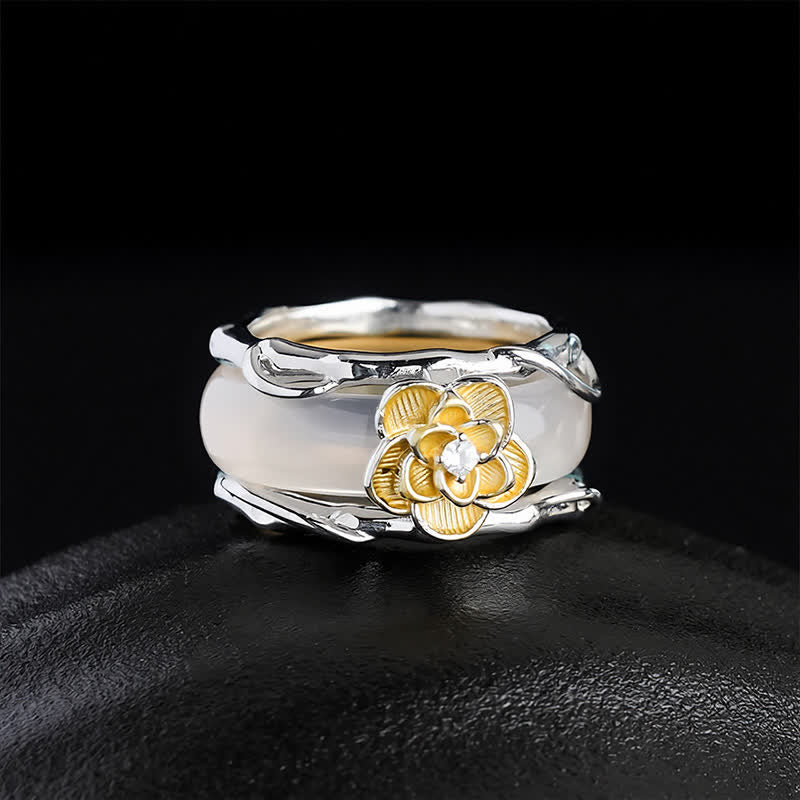 Buddha Stones Honey Yellow Chalcedony Osmanthus Dual-Wear Positivity Ring - Dual-Wear Ring (US8 Adjustable) - image 0