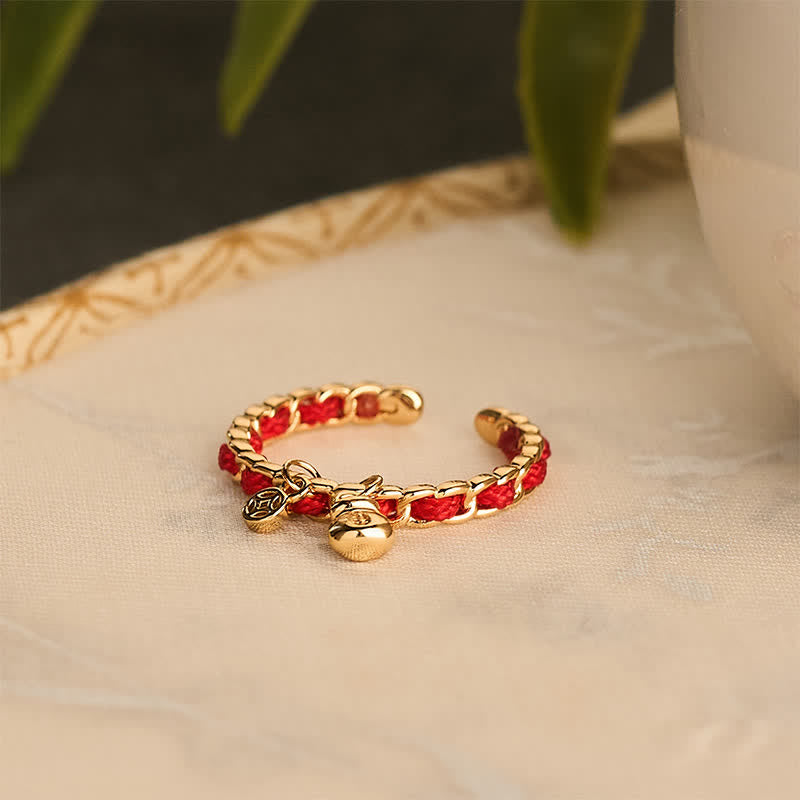 Buddha Stones Copper Red String Chinese Coin Good Fortune Fortune Pouch Open Ring - image 5