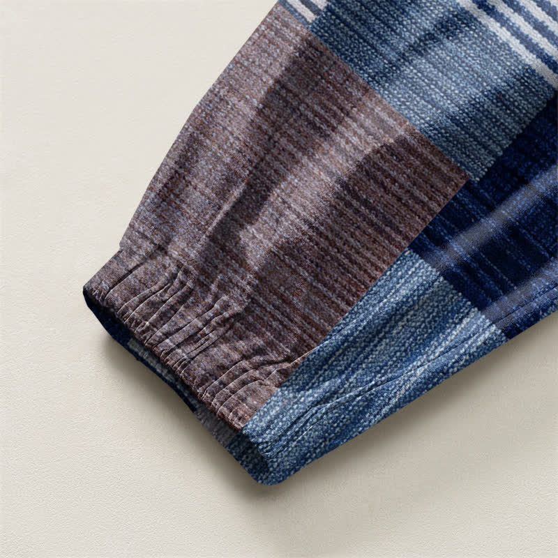 Buddha Stones Pure Cotton Patchwork Plaid Stripe Pattern Drawstring Men's Harem Pants With Pockets - image 10