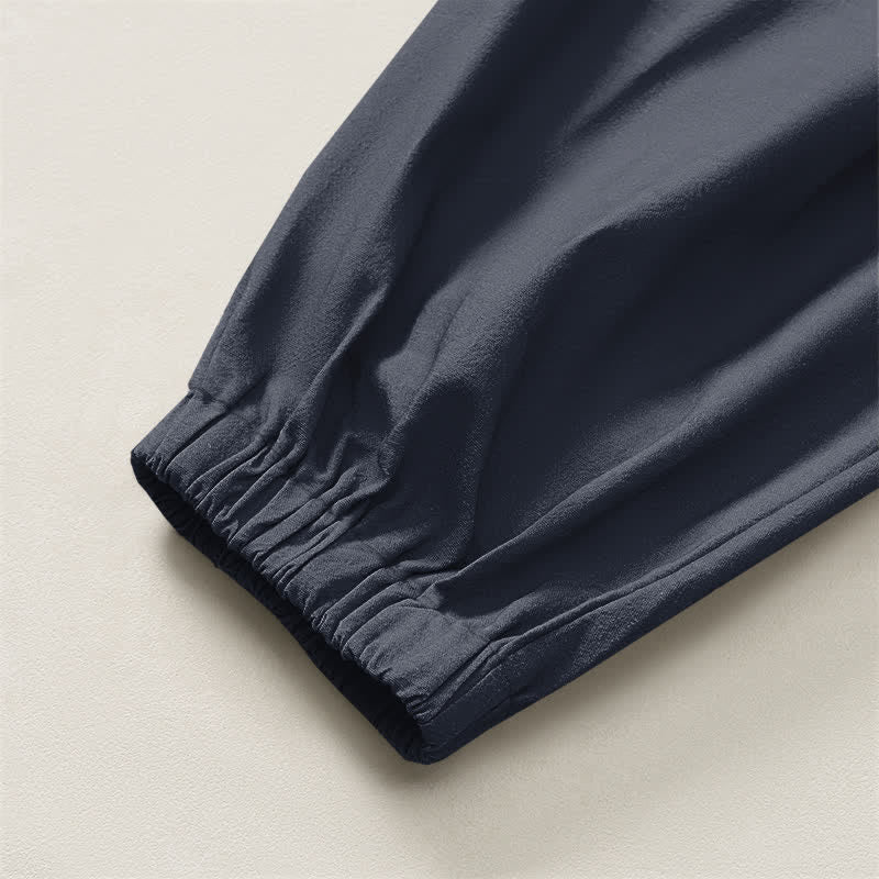 Buddha Stones Pure Cotton Sun Face Pattern Drawstring Men's Harem Pants With Pockets - image 10