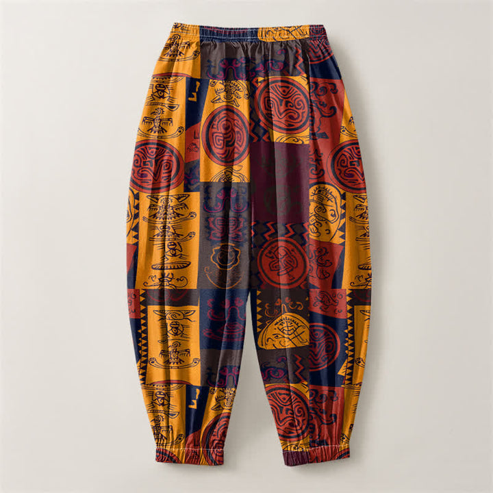 Buddha Stones Pure Cotton Tribal Medallion Patchwork Pattern Drawstring Men's Harem Pants With Pockets - image 2