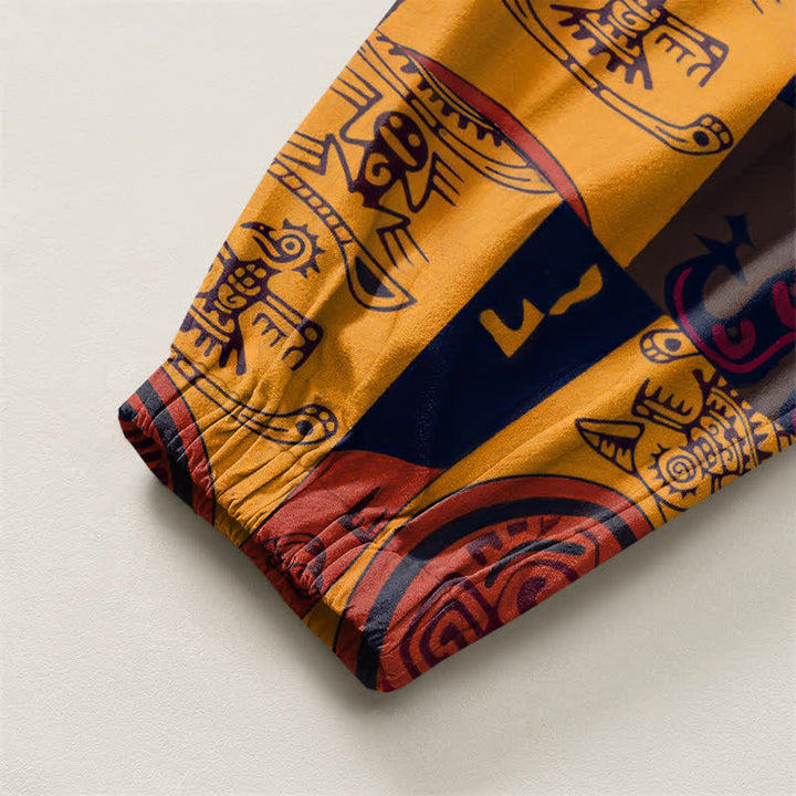 Buddha Stones Pure Cotton Tribal Medallion Patchwork Pattern Drawstring Men's Harem Pants With Pockets - image 4