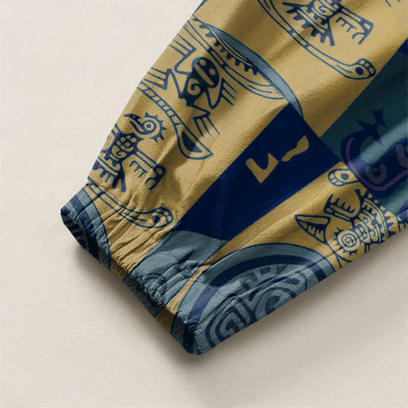 Buddha Stones Pure Cotton Tribal Medallion Patchwork Pattern Drawstring Men's Harem Pants With Pockets - image 10