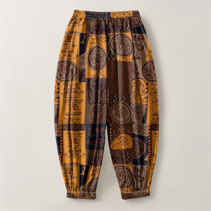Buddha Stones Pure Cotton Tribal Medallion Patchwork Pattern Drawstring Men's Harem Pants With Pockets - image 14