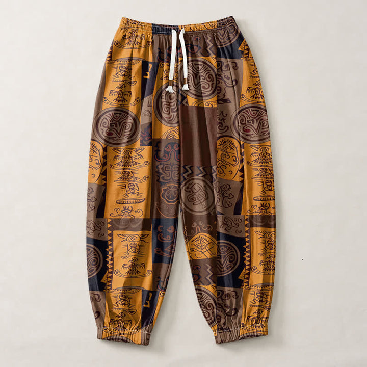 Buddha Stones Pure Cotton Tribal Medallion Patchwork Pattern Drawstring Men's Harem Pants With Pockets - image 13
