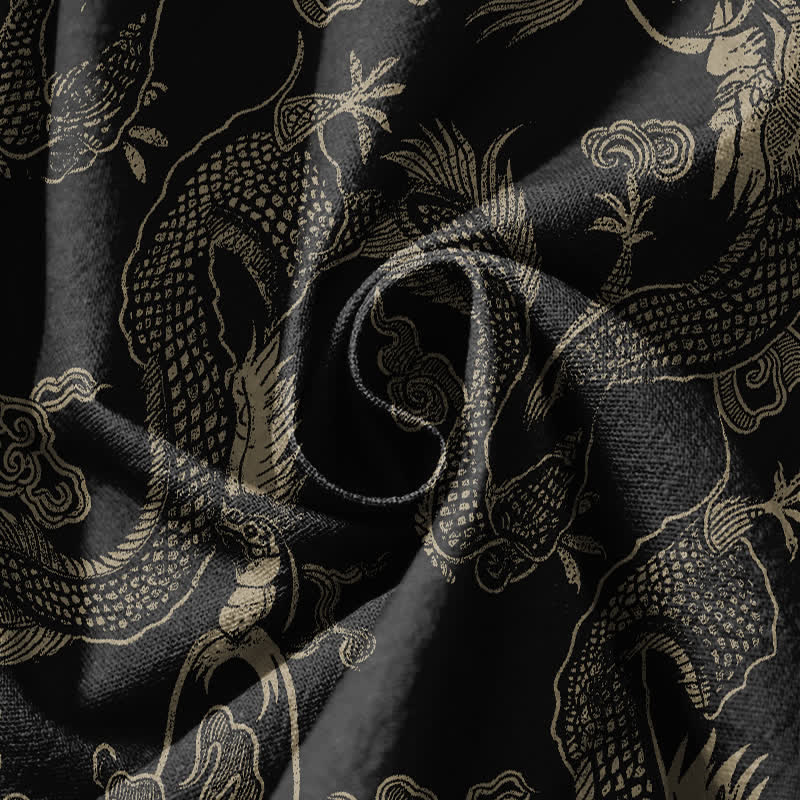 Buddha Stones Pure Cotton Mythic Dragon Auspicious Clouds Pattern Drawstring Men's Harem Pants With Pockets - image 5