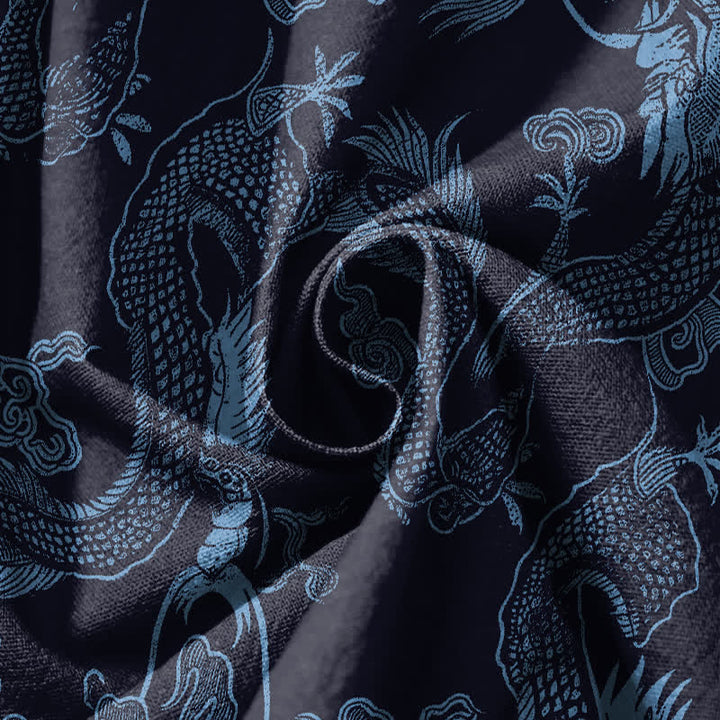 Buddha Stones Pure Cotton Mythic Dragon Auspicious Clouds Pattern Drawstring Men's Harem Pants With Pockets - image 11