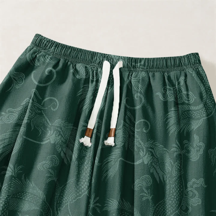 Buddha Stones Pure Cotton Mythic Dragon Auspicious Clouds Pattern Drawstring Men's Harem Pants With Pockets - image 15
