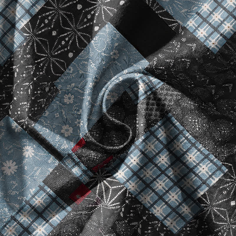 Buddha Stones Pure Cotton Vintage Patchwork Plaid Pattern Drawstring Men's Harem Pants With Pockets - image 11