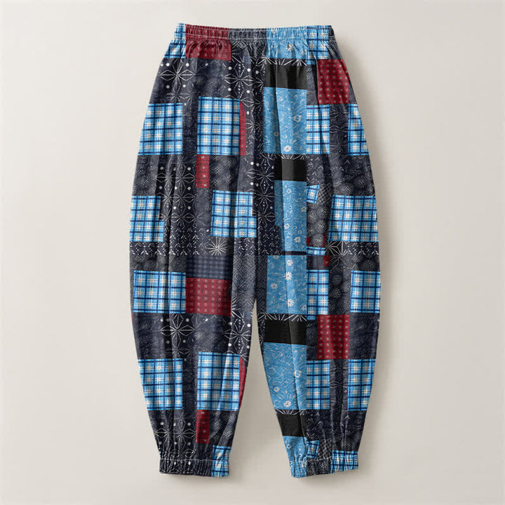Buddha Stones Pure Cotton Vintage Patchwork Plaid Pattern Drawstring Men's Harem Pants With Pockets - image 14
