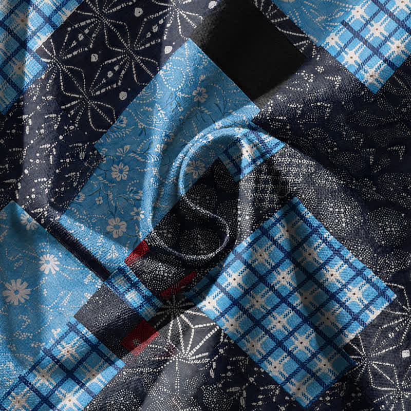 Buddha Stones Pure Cotton Vintage Patchwork Plaid Pattern Drawstring Men's Harem Pants With Pockets - image 17
