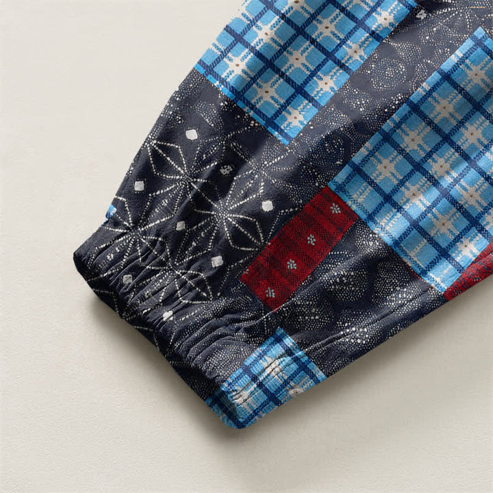 Buddha Stones Pure Cotton Vintage Patchwork Plaid Pattern Drawstring Men's Harem Pants With Pockets - image 16