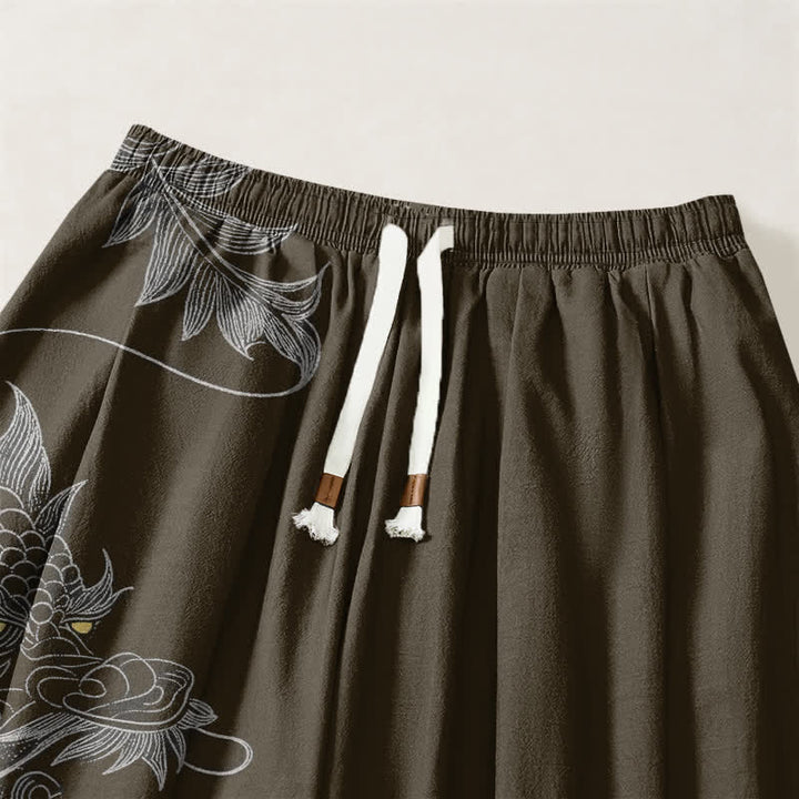 Buddha Stones Pure Cotton Eastern Dragon Pattern Drawstring Men's Harem Pants With Pockets - image 15