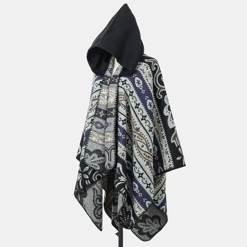 Buddha Stones Fall Winter Hooded Paisley Geometric Boho Women's Shawl - image 7