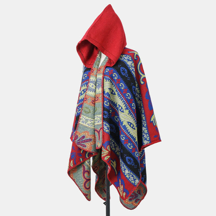 Buddha Stones Fall Winter Hooded Paisley Geometric Boho Women's Shawl - image 10