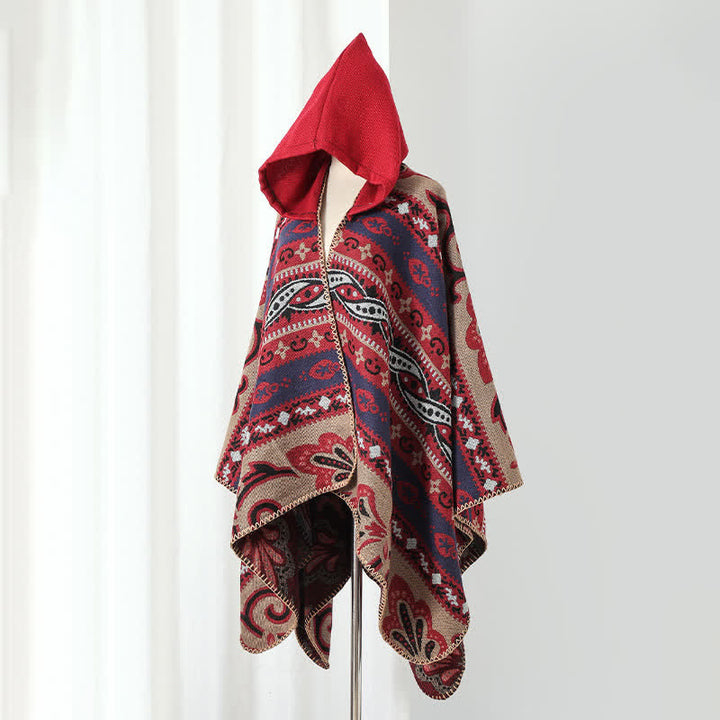 Buddha Stones Fall Winter Hooded Paisley Geometric Boho Women's Shawl - image 24