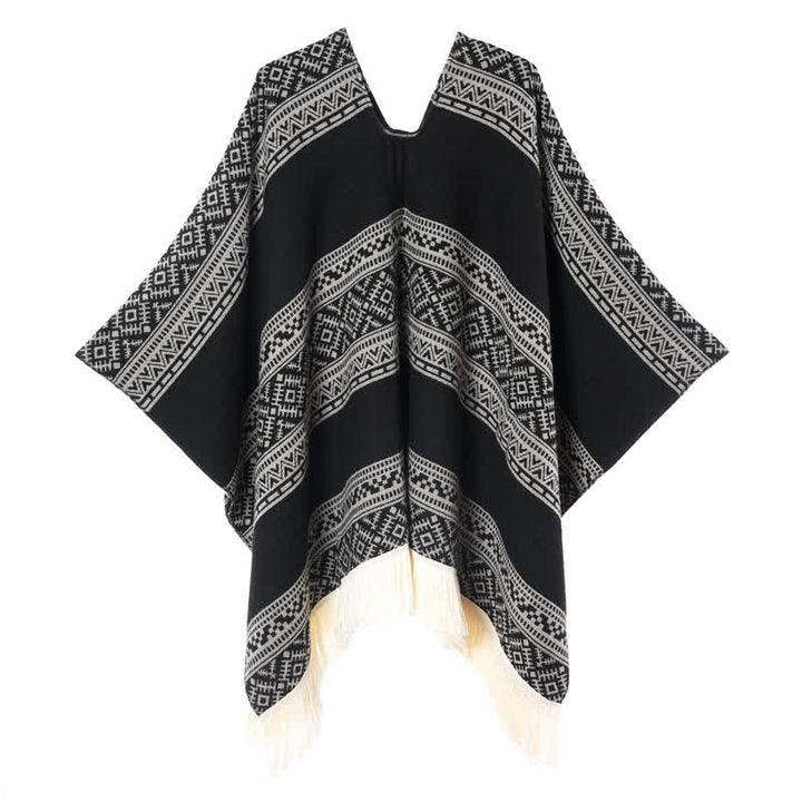 Buddha Stones Fall Winter Boho Geometric Stripe Tassel Women's Shawl - image 4