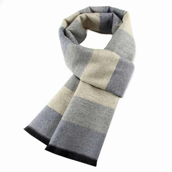 Buddha Stones Fall Winter Classic Charcoal Stripe Fringe Men's Scarf - Beige - image 13