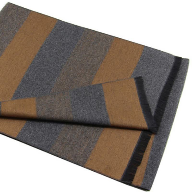 Buddha Stones Fall Winter Classic Charcoal Stripe Fringe Men's Scarf - image 10