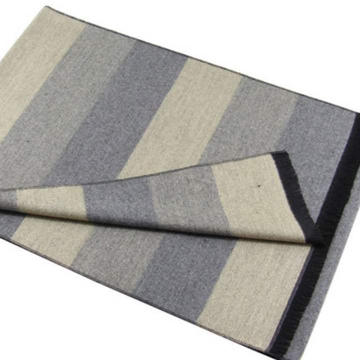Buddha Stones Fall Winter Classic Charcoal Stripe Fringe Men's Scarf - image 14