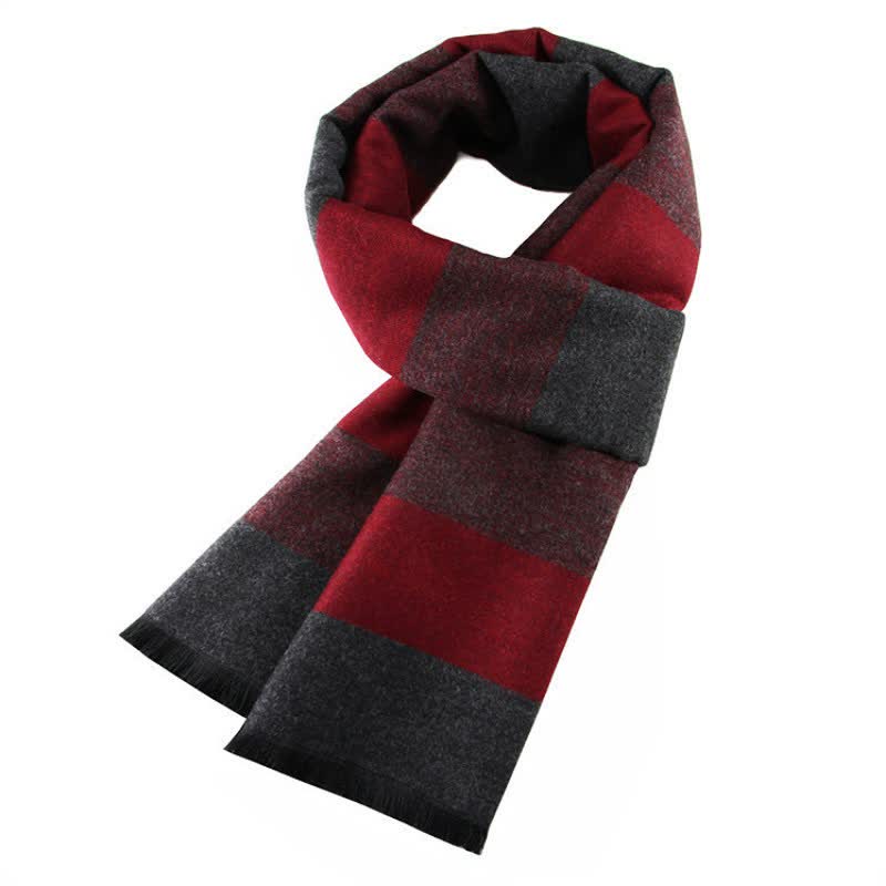 Buddha Stones Fall Winter Classic Charcoal Stripe Fringe Men's Scarf - Maroon - image 5