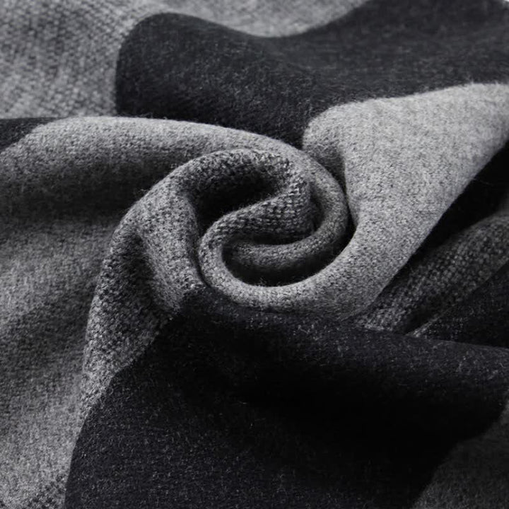 Buddha Stones Fall Winter Classic Charcoal Stripe Fringe Men's Scarf - image 3
