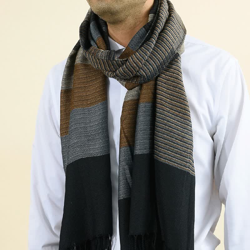 Buddha Stones Fall Winter Contrast Panel Casual Tassel Men's Scarf - image 5