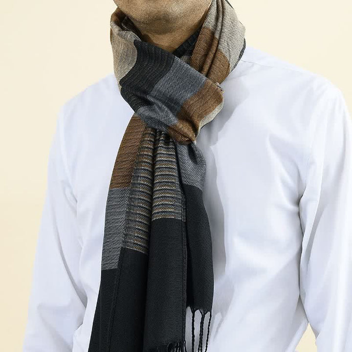 Buddha Stones Fall Winter Contrast Panel Casual Tassel Men's Scarf - image 6