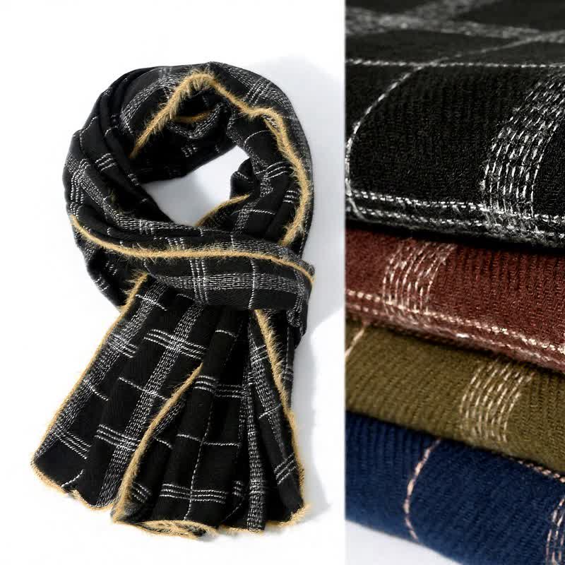 Buddha Stones Fall Winter Plaid Fringe Cozy Knit Men's Scarf - image 0