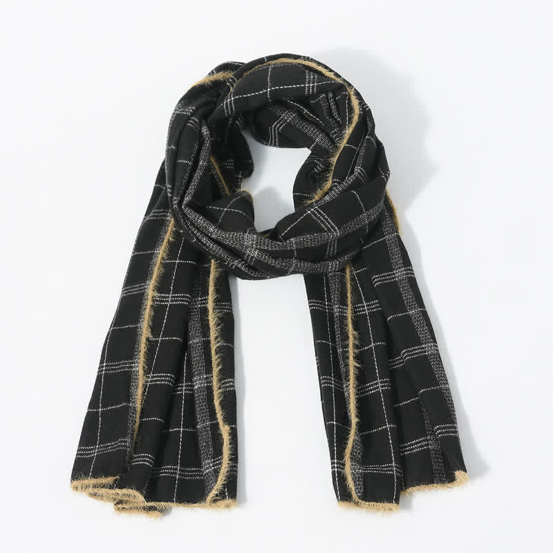 Buddha Stones Fall Winter Plaid Fringe Cozy Knit Men's Scarf - image 2