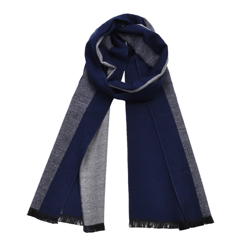Buddha Stones Fall Winter Color Block Stripe Tassel Cozy Men's Scarf - Navy - image 3