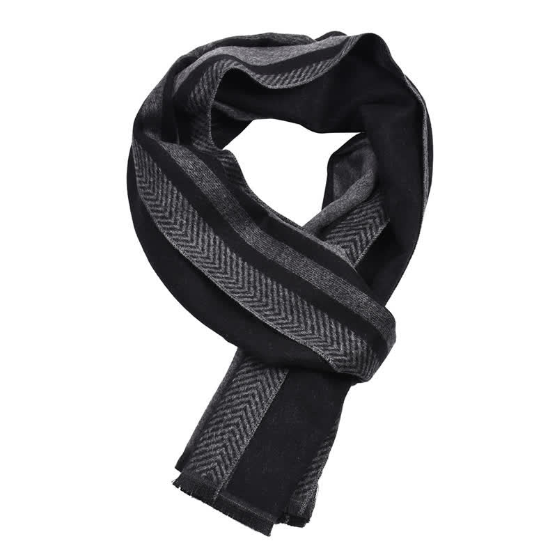 Buddha Stones Fall Winter Minimalist Striped Edge Cozy Tassel Men's Scarf - Black - image 3