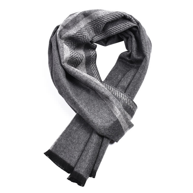 Buddha Stones Fall Winter Minimalist Striped Edge Cozy Tassel Men's Scarf - DimGray - image 0