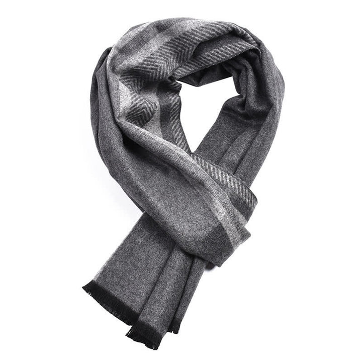 Buddha Stones Fall Winter Minimalist Striped Edge Cozy Tassel Men's Scarf - DimGray - image 0