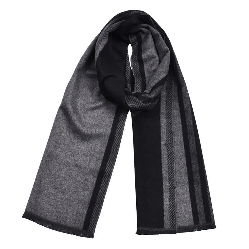 Buddha Stones Fall Winter Minimalist Striped Edge Cozy Tassel Men's Scarf - image 4
