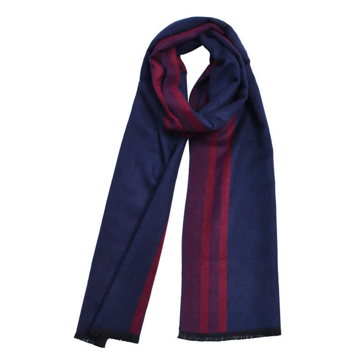 Buddha Stones Fall Winter Minimalist Striped Edge Cozy Tassel Men's Scarf - image 8