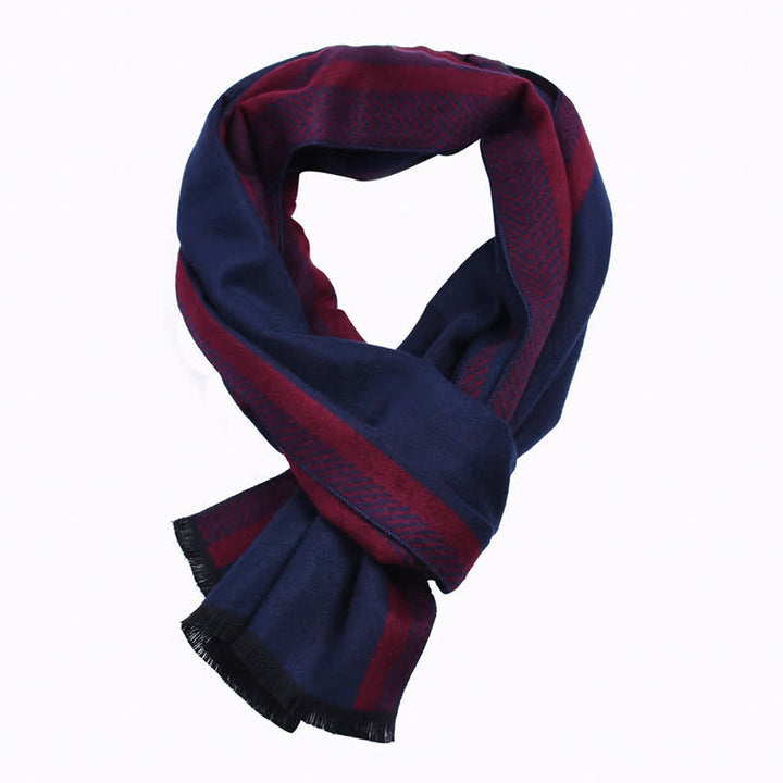 Buddha Stones Fall Winter Minimalist Striped Edge Cozy Tassel Men's Scarf - Navy - image 7