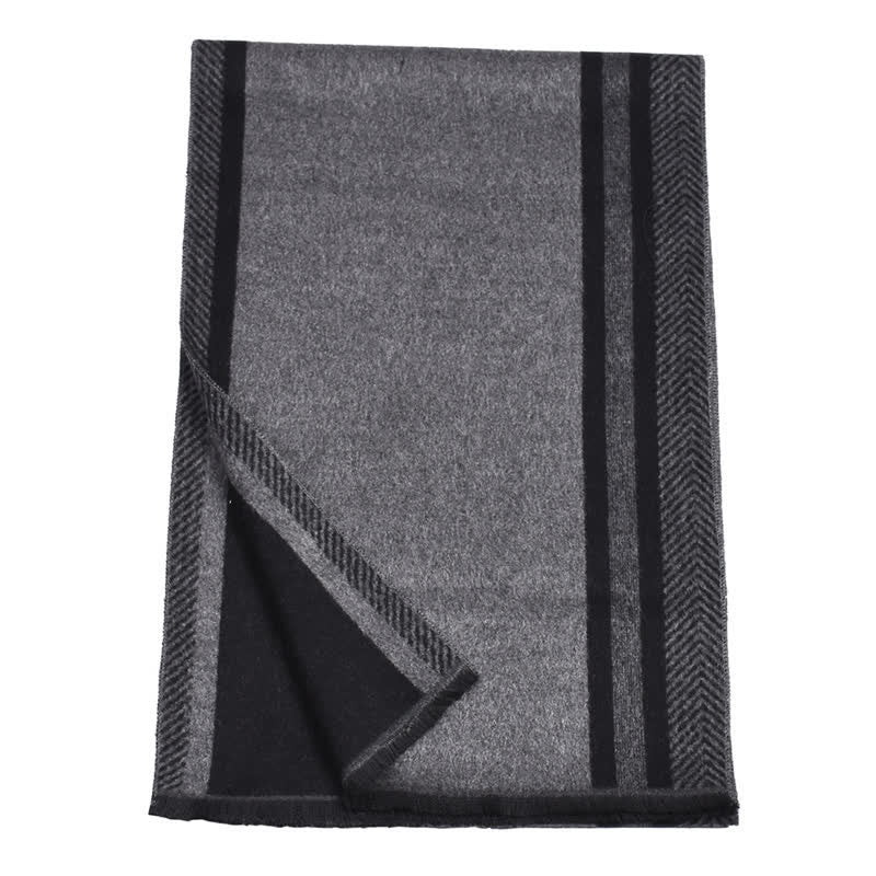 Buddha Stones Fall Winter Minimalist Striped Edge Cozy Tassel Men's Scarf - image 5