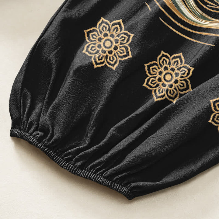 Buddha Stones Cotton Golden Koi Lotus Wave Pattern Women's Elastic Waist Harem Pants With Side Pockets - image 6