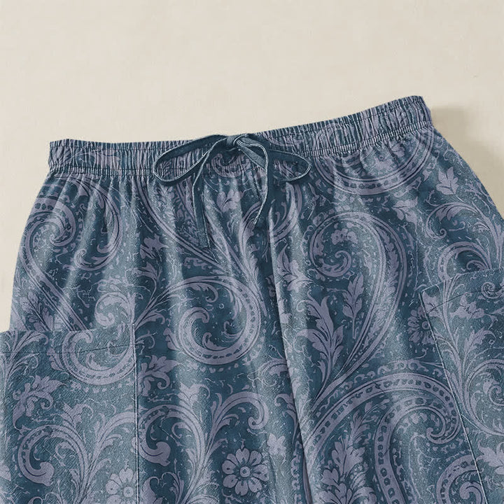 Buddha Stones Cotton Vintage Paisley Pattern Women's Elastic Waist Harem Pants With Side Pockets - image 5