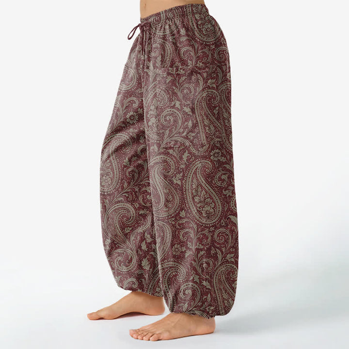 Buddha Stones Cotton Vintage Paisley Pattern Women's Elastic Waist Harem Pants With Side Pockets - image 8