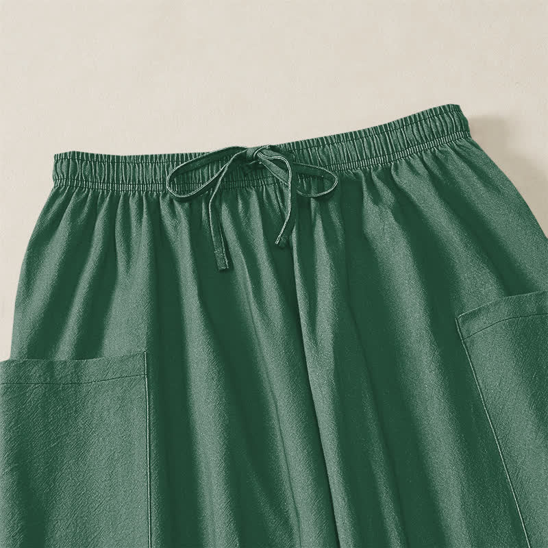 Buddha Stones Cotton Lotus Leaf Wave Pattern Women's Elastic Waist Harem Pants With Side Pockets - image 5