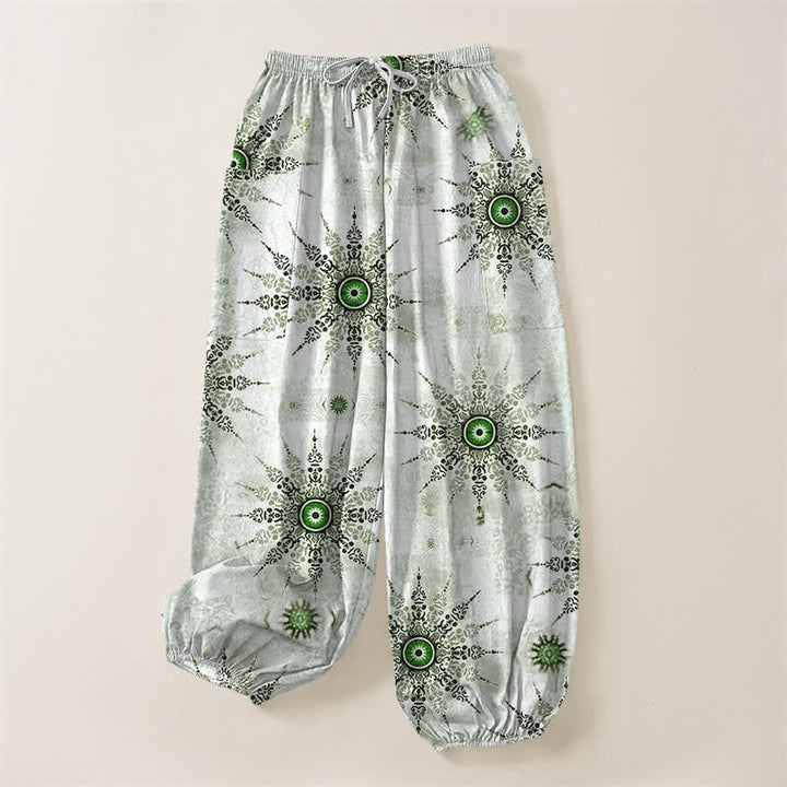 Buddha Stones Cotton Bohemian Geometric Medallion Pattern Women's Elastic Waist Harem Pants With Side Pockets - image 3